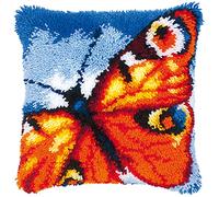 Vervaco Kit Latch Hook Cuscino FARFALLA ARANCIONE Kit Gancio Di Chiusura Tappeto ca. 40 x 40 cm Set Ricamo Principianti Casa Decorazioni Attività Creative Adulti Hobby Rilassanti Gobelin Cuscino