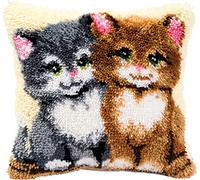 VERVACO Kit Latch Hook Cuscino Gatti Kit Gancio di Chiusura Tappeto ca. 40 x 40 cm Set Ricamo Principianti Casa Decorazioni attività Creative Adulti Hobby Rilassanti Gobelin Cuscino