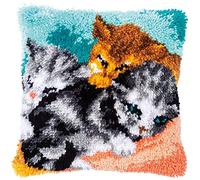 VERVACO Kit Latch Hook Cuscino GATTINI CARINI Kit Gancio Di Chiusura Tappeto ca. 40 x 40 cm Set Ricamo Principianti Casa Decorazioni Attività Creative Adulti Hobby Rilassanti Gobelin Cuscino