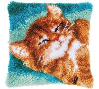 VERVACO Kit Latch Hook Cuscino GATTO CHE FA LE FUSA Kit Gancio Di Chiusura Tappeto ca. 40 x 40 cm Set Ricamo Principianti Casa Decorazioni Attività Creative Adulti Hobby Rilassanti Gobelin Cuscino