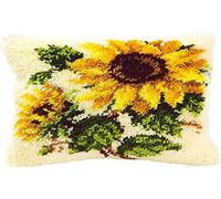 VERVACO Kit Latch Hook Cuscino Girasoli Kit Gancio di Chiusura Tappeto ca. 40 x 40 cm Set Ricamo Principianti Casa Decorazioni attività Creative Adulti Hobby Rilassanti Gobelin Cuscino