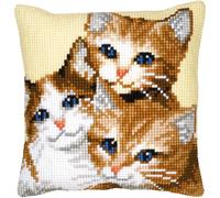 VERVACO Kit Punto Croce 3 Gattini Set Ricamo Principianti Cuscini Gobelin Decorativi Accessori per Lavoretti Creativi DIY Casa Decor Hobby Adulti Cross Stitch, Tela, Multicolore, ca. 40 x 40 cm