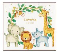 VERVACO Kit Punto Croce Contato ANIMALI DELLA GIUNGLA Annuncio Nascita Punto Croce ca. 36 x 33 cm Regalo Personalizzato Set Fai Da Te Attività Creative Adulti Benvenuto Bambino Cross Stitch