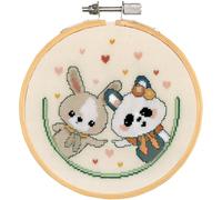 VERVACO Kit Punto Croce Contato Con Telaio RicamoAMORE TRA PANDA E CONIGLIETTO Decorativi Per Pareti ca. 16 x 16 cm Set Fai Da Te Creativo Adulti Casa Decor Arte Da Parete Kit Per Hobby Cross Stitch