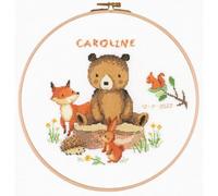 VERVACO Kit Punto Croce Contato Con Telaio RicamoANIMALI DELLA FORESTA Annuncio Nascita Punto Croce ca. 24 x 24 cm Regalo Personalizzato Set Fai Da Te Attività Creative Benvenuto Bambino Cross Stitch