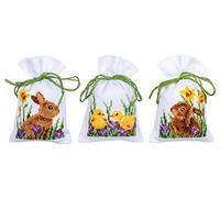 VERVACO Kit Punto Croce Contato CONIGLI CON PULCINI SET DA 3 Sacchetti Bomboniere Da Ricamare Punto Croce ca. 8 x 12 cm Set Fai Da Te Creativo Adulti Ricamo Casa Decorazioni Per Lavoretti Creativi
