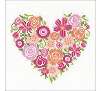 VERVACO Kit Punto Croce Contato Cuore Floreale Decorativi per Pareti ca. 18 x 17 cm Set Fai da Te Creativo Adulti Casa Decor Arte da Parete Kit per Hobby Cross Stitch
