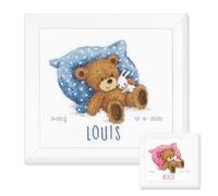 VERVACO Kit Punto Croce Contato DOLCE ORSO Annuncio Nascita Punto Croce ca. 22 x 21 cm Regalo Personalizzato Set Fai Da Te Attività Creative Adulti Benvenuto Bambino Cross Stitch