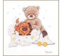VERVACO Kit Punto Croce Contato È L'ORA del BAGNOSCHIUMA con Popcorn Decorativi per Pareti ca. 14,5 x 15 cm Set Fai da Te Creativo Adulti Ricamo Casa Decor Arte da Parete Kit per Hobby Cross Stitch