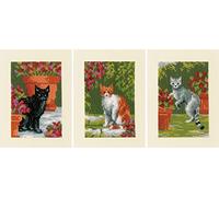 VERVACO Kit Punto Croce Contato GATTI TRA I FIORI SET DA 3 Biglietti Con Finestra Per Punto Croce 10,5 x 15 cm Set Fai Da Te Creativo Adulti Ricamate Accessori Per Lavoretti Creativi