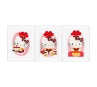 VERVACO Kit Punto Croce Contato Hello Kitty nel Set da 3 Decorativi per Pareti 8 x 12 cm Set Fai da Te Creativo Adulti Casa Decor Arte da Parete Kit per Hobby