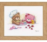 VERVACO Kit Punto Croce Contato Orsetto di Popcorn E Brie Decorativi per Pareti ca. 22 x 16 cm Set Fai da Te Creativo Adulti Casa Decor Arte da Parete Kit per Hobby Cross Stitch