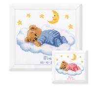 VERVACO Kit Punto Croce Contato Orso Addormentato Annuncio Nascita Punto Croce ca. 22 x 20 cm Regalo Personalizzato Set Fai da Te attività Creative Adulti Benvenuto Bambino Cross Stitch
