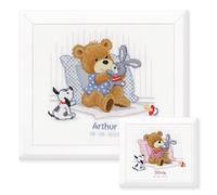 VERVACO Kit Punto Croce Contato ORSO, CONIGLIO E CANE Annuncio Nascita Punto Croce ca. 25 x 21 cm Regalo Personalizzato Set Fai Da Te Attività Creative Adulti Benvenuto Bambino Cross Stitch