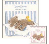 VERVACO Kit Punto Croce Contato POPCORN E ANATRA SOUFFLÉ Annuncio Nascita Punto Croce ca. 20 x 23 cm Regalo Personalizzato Set Fai Da Te Attività Creative Adulti Benvenuto Bambino Cross Stitch