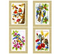 VERVACO Kit Punto Croce Contato con Telaio RicamoQUATTRO Stagioni Set da 4 Decorativi per Pareti 8 x 12 cm Set Fai da Te Creativo Adulti Casa Decor Arte da Parete Kit per Hobby