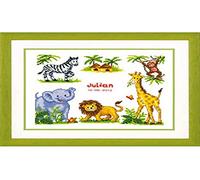 VERVACO Kit Punto Croce Contato Safari Annuncio Nascita Punto Croce ca. 27 x 23 cm Regalo Personalizzato Set Fai da Te attività Creative Adulti Benvenuto Bambino Cross Stitch