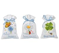 VERVACO Kit Punto Croce Contato SET DI 3 DESIDERI Sacchetti Bomboniere Da Ricamare Punto Croce ca. 8 x 12 cm Set Fai Da Te Creativo Adulti Ricamo Casa Decorazioni Accessori Per Lavoretti Creativi