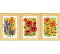 VERVACO Kit Punto Croce Contato SET DI 3 FIORI ESTIVI Decorativi Per Pareti 8 x 12 cm Set Fai Da Te Creativo Adulti Casa Decor Arte Da Parete Kit Per Hobby