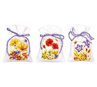 VERVACO Kit Punto Croce Contato SET DI 3 FIORI ESTIVI Sacchetti Bomboniere Da Ricamare Punto Croce ca. 8 x 12 cm Set Fai Da Te Creativo Adulti Ricamo Casa Decorazioni Per Lavoretti Creativi