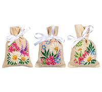 VERVACO Kit Punto Croce Contato SET DI 3 FIORI PRIMAVERILI Sacchetti Bomboniere Da Ricamare Punto Croce ca. 8 x 12 cm Set Fai Da Te Creativo Adulti Ricamo Casa Decorazioni Per Lavoretti Creativi