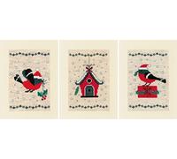 VERVACO Kit Punto Croce Contato SET DI 3 UCCELLINI NATALIZI E CASETTA Biglietti Con Finestra Per Punto Croce 10,5 x 15 cm Set Fai Da Te Creativo Adulti Ricamate Accessori Per Lavoretti Creativi