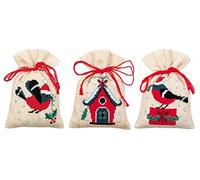 VERVACO Kit Punto Croce Contato SET DI 3 UCCELLINI NATALIZI Sacchetti Bomboniere Da Ricamare Punto Croce ca. 8 x 12 cm Set Fai Da Te Creativo Adulti Ricamo Casa Decorazioni Per Lavoretti Creativi
