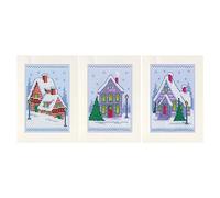 VERVACO Kit Punto Croce Contato SET DI CASE INVERNALI DA 3 Biglietti Con Finestra Per Punto Croce 10,5 x 15 cm Set Fai Da Te Creativo Adulti Ricamo Cartoline Ricamate Accessori Per Lavoretti Creativi