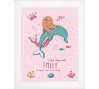 VERVACO Kit Punto Croce Contato SIRENETTA E DELFINO Annuncio Nascita Punto Croce ca. 26 x 33 cm Regalo Personalizzato Set Fai Da Te Attività Creative Adulti Benvenuto Bambino Cross Stitch