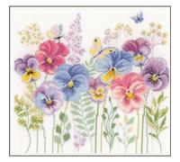 VERVACO Kit Punto Croce Contato VIOLE DEL PENSIERO ED ERBE Decorativi Per Pareti ca. 29 x 28 cm Set Fai Da Te Creativo Adulti Casa Decor Arte Da Parete Kit Per Hobby Cross Stitch