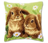 VERVACO Kit Cuscino Punto Croce Due Conigli Set Ricamo Principianti Cuscini Gobelin Decorativi ca. 40 x 40 cm Accessori per Lavoretti Creativi DIY Casa Decor Hobby Adulti Cross Stitch