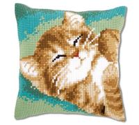 VERVACO Kit Cuscino Punto Croce Gatto Set Ricamo Principianti Cuscini Gobelin Decorativi ca. 40 x 40 cm Accessori per Lavoretti Creativi DIY Casa Decor Hobby Adulti Cross Stitch
