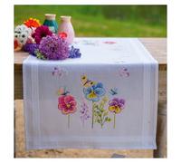 VERVACO Kit Punto Croce Prestampato Centrotavola VIOLE DEL PENSIERO Biancheria Da Tavola Set Fai Da Te Creativo ca. 40 x 100 cm Kit Hobby Creativi Adulti Casa Decor Cross Stitch Runner