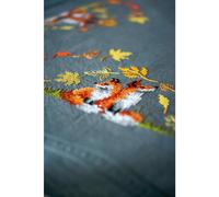Vervaco kit punto croce tovaglia stampata "volpi in autunno", 80x80cm, fai da te