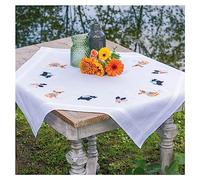 VERVACO Kit Ricamo Prestampato Tovaglia CAGNOLINI Set Ricamo Biancheria Da Tavola 80 x 80 cm Set Fai Da Te Creativo Size Kit Hobby Creativi Adulti Casa Decor Embroidery