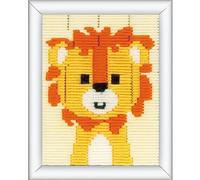 VERVACO Kit Ricamo Principianti Educativo Attività Creative LEONE SFACCIATO Canovaccio per Mezzo Punto ca. 12,5 x 16 cm Set Fai Da Te Passatempi Creativi Beginner Long Stitch Embroidery