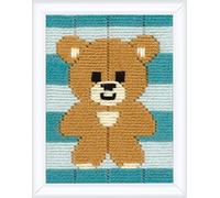 VERVACO Kit Ricamo Principianti Educativo Attività Creative PICCOLO ORSO Canovaccio per Mezzo Punto ca. 12,5 x 16 cm Set Fai Da Te Passatempi Creativi Beginner Long Stitch Embroidery