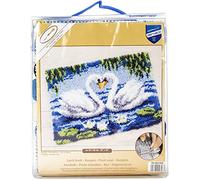 VERVACO Latch Hook Kit per Tappetto 2 CIGNI Kit Gancio di Chiusura Tappeto ca. 55 x 40 cm Set Ricamo Principianti Casa Decorazioni attività Creative Adulti Hobby Rilassanti
