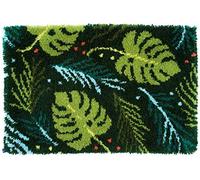 VERVACO Latch Hook Kit per Tappetto Foglie Kit Gancio di Chiusura Tappeto ca. 70 x 45 cm Set Ricamo Principianti Casa Decorazioni attività Creative Adulti Hobby Rilassanti