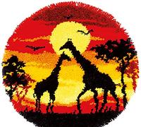 VERVACO Latch Hook Kit Per Tappetto GIRAFFE AL TRAMONTO Kit Gancio Di Chiusura Tappeto ca. 55 x 55 cm Set Ricamo Principianti Casa Decorazioni Attività Creative Adulti Hobby Rilassanti