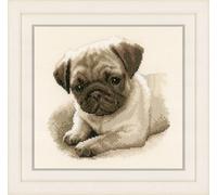 VERVACO Punto Croce Contato Cane Carlino Decorativi Set Fai da Te Creativo Adulti Casa Decor Arte da Parete Kit per Hobby Cross Stitch Confezione per Ricamo, Cotone, Multicolor, ca. 21 x 21 cm