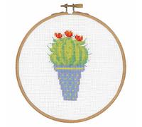VERVACO Punto Croce Contato con Telaio RicamoCON Anello Cactus II Decorativi Set Fai da Te Creativo Adulti Casa Decor Arte da Parete Kit per Hobby Cross Stitch, Cotone, Multicolor, ca. 14,5 x 14,5 cm