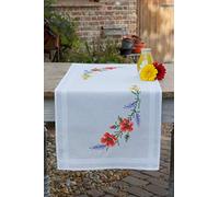 VERVACO Punto Croce Prestampato Centrotavola Fiori E Lavanda Biancheria da Tavola Set Fai da Te Kit Hobby Creativi Adulti Casa Decor Cross Stitch Runner, Cotone, Multicolor, 40 x 100 cm