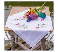 VERVACO Ricamo Punto Croce Kit Prestampato Tovaglie VIOLE DEL PENSIERO Biancheria Da Tavola Set Fai Da Te Creativo ca. 80 x 80 cm Kit Hobby Creativi Adulti Casa Decor Cross Stitch Embroidery