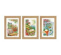 Vervaco Set di 3 sedie da Giardino in Miniatura Aida, Misto Cotone, Assortiti, 36 x 14 x 14 cm, 3 unità