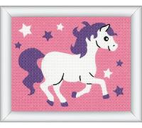 VERVACO Set Ricamo Punto Croce Kit Ricamo Principianti Un Piccolo Cavallo Educativo attività Creative ca. 16 x 12,5 cm Canovaccio per Punto Croce Prestampato Set Fai da Te Passatempi Creativi