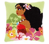 Vervaco WD-Cuscino per Punto Croce, Motivo: Moana Island Girl, Misto Cotone, Assortiti, 32.5 x 5 x 32 cm