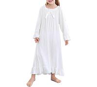 Verve Jelly Abbigliamento per la casa per Bambini Abito da Pigiama con Camicia da Notte Abito da Notte a in Cotone Maniche Lunghe Bianco 2 6-7 anni