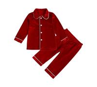 Verve Jelly Bambino Ragazzo Ragazza Pigiama Velluto Button-Down Solid T-Shirt A Maniche Lunghe Top + Pantaloni 2PCS Natale Degli Indumenti Da Notte Abiti Vestiti 100 Rosso3 2-3 anni