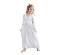 Verve Jelly Camicia da notte per ragazze Camicia da notte a maniche lunghe in cotone Pigiama da principessa in pizzo Pigiama Abito lungo da notte in cotone morbido vintage Bianco 150 10-12 anni